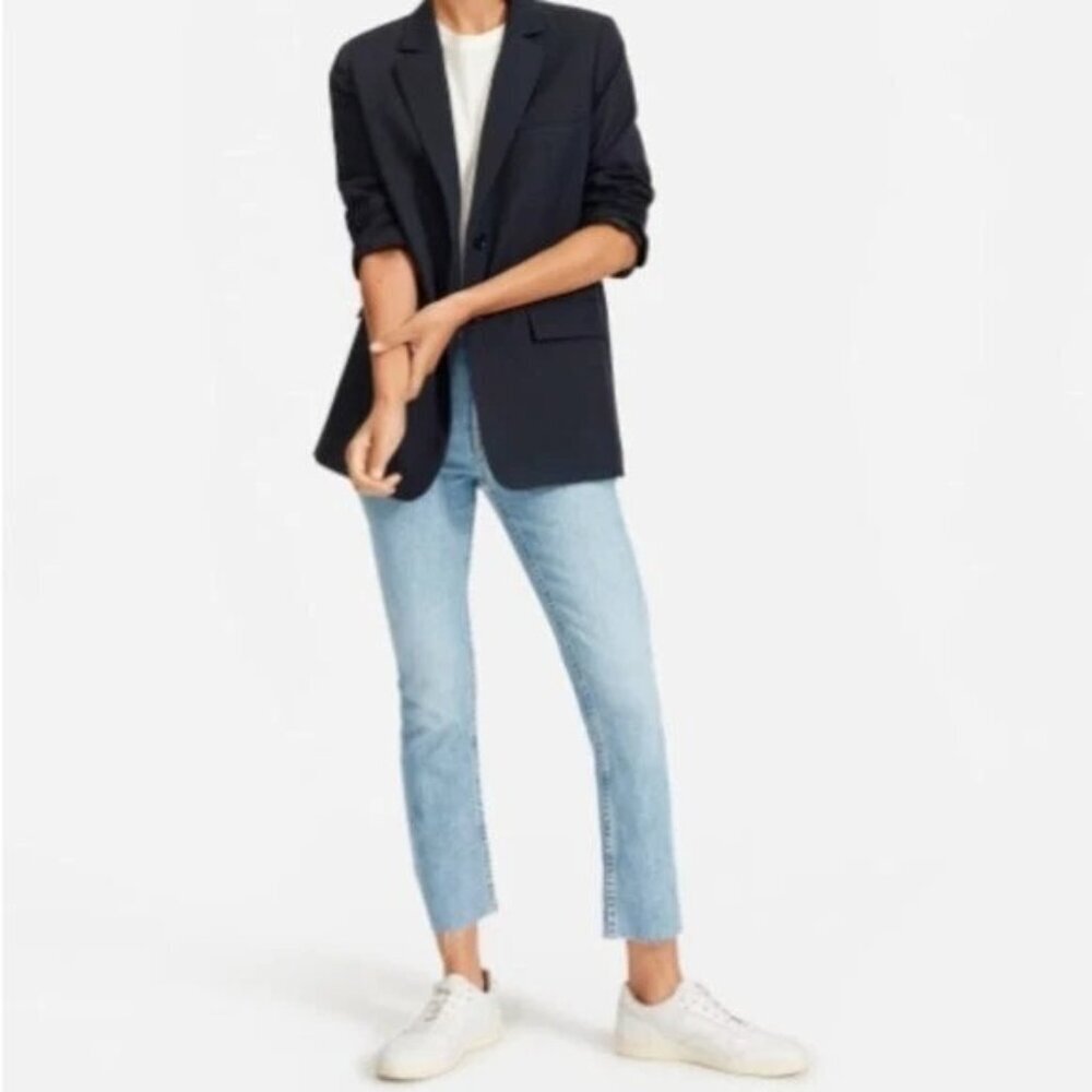 Everlane High Rise Kick Crop Raw Hem Jeans Womens Size 27 Stretch Denim Blue